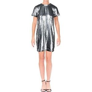 RALPH LAUREN Dress Silver Sequined Short Sleeve‎ Shift Evening occasion party 10